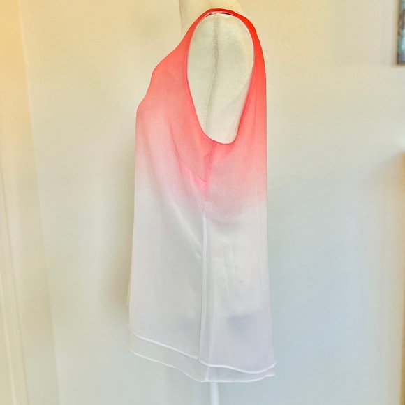 Calvin Klein Sheer Ombré Dip Dye Coral Pink & White Flowy Layered Tunic Tank Top - Picture 6 of 8
